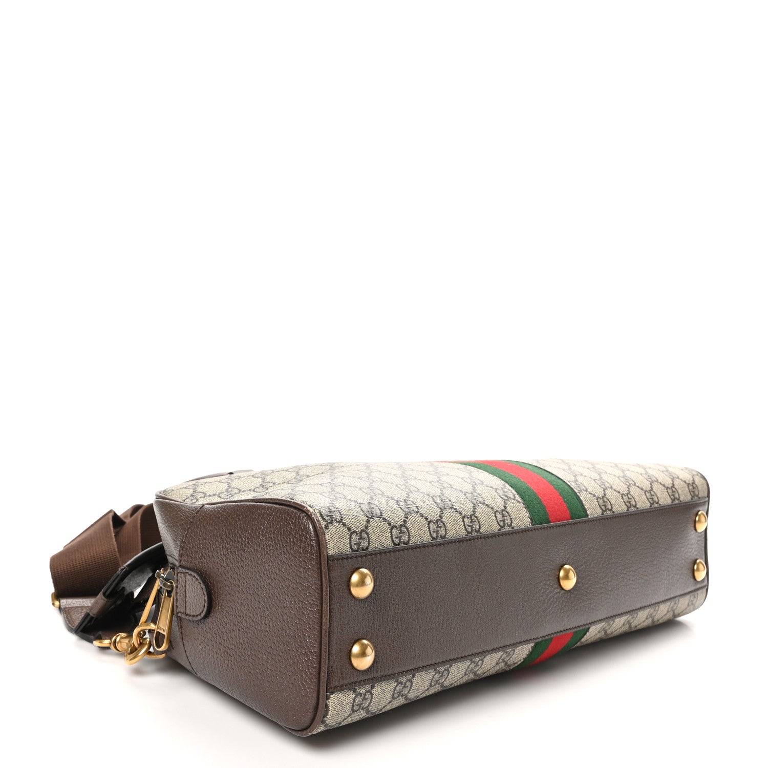 Gucci GG Supreme Monogram Textured Dollar Calfskin Web Medium Savoy Bowling Bag Beige Ebony New Acero 4 of 11