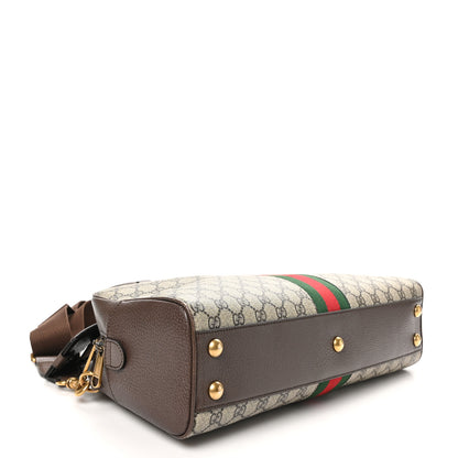Gucci GG Supreme Monogram Textured Dollar Calfskin Web Medium Savoy Bowling Bag Beige Ebony New Acero 4 of 11