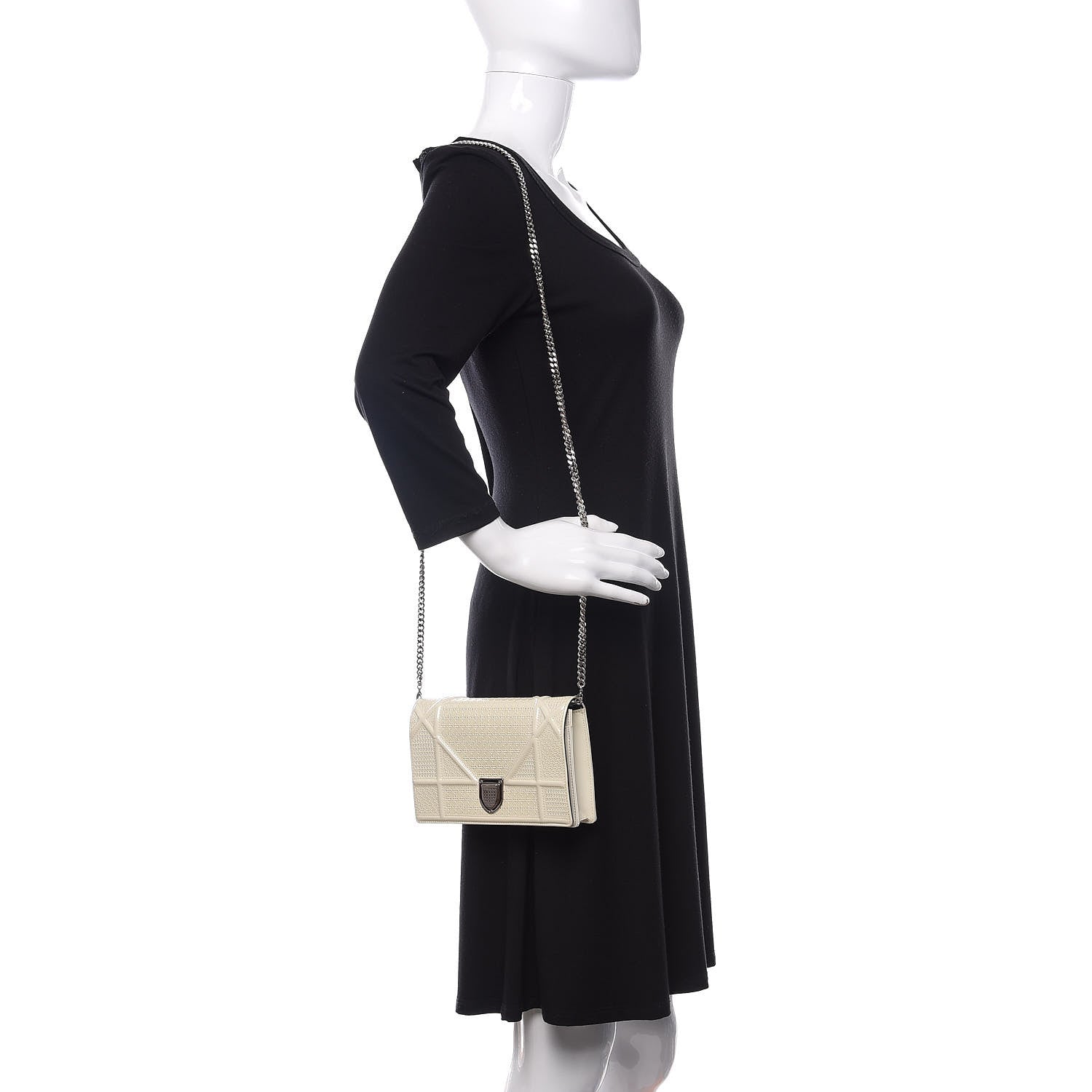 Christian Dior Patent Micro-Cannage Diorama Wallet on Chain Pouch White 2 of 9