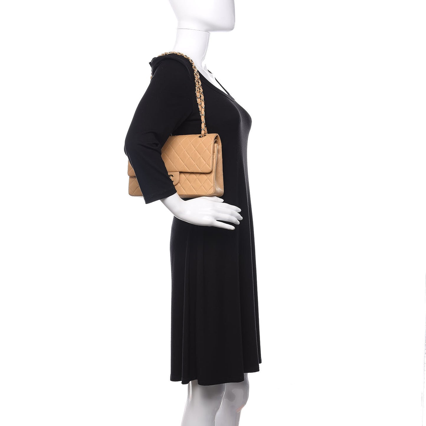 Lambskin Quilted Medium Double Flap Beige