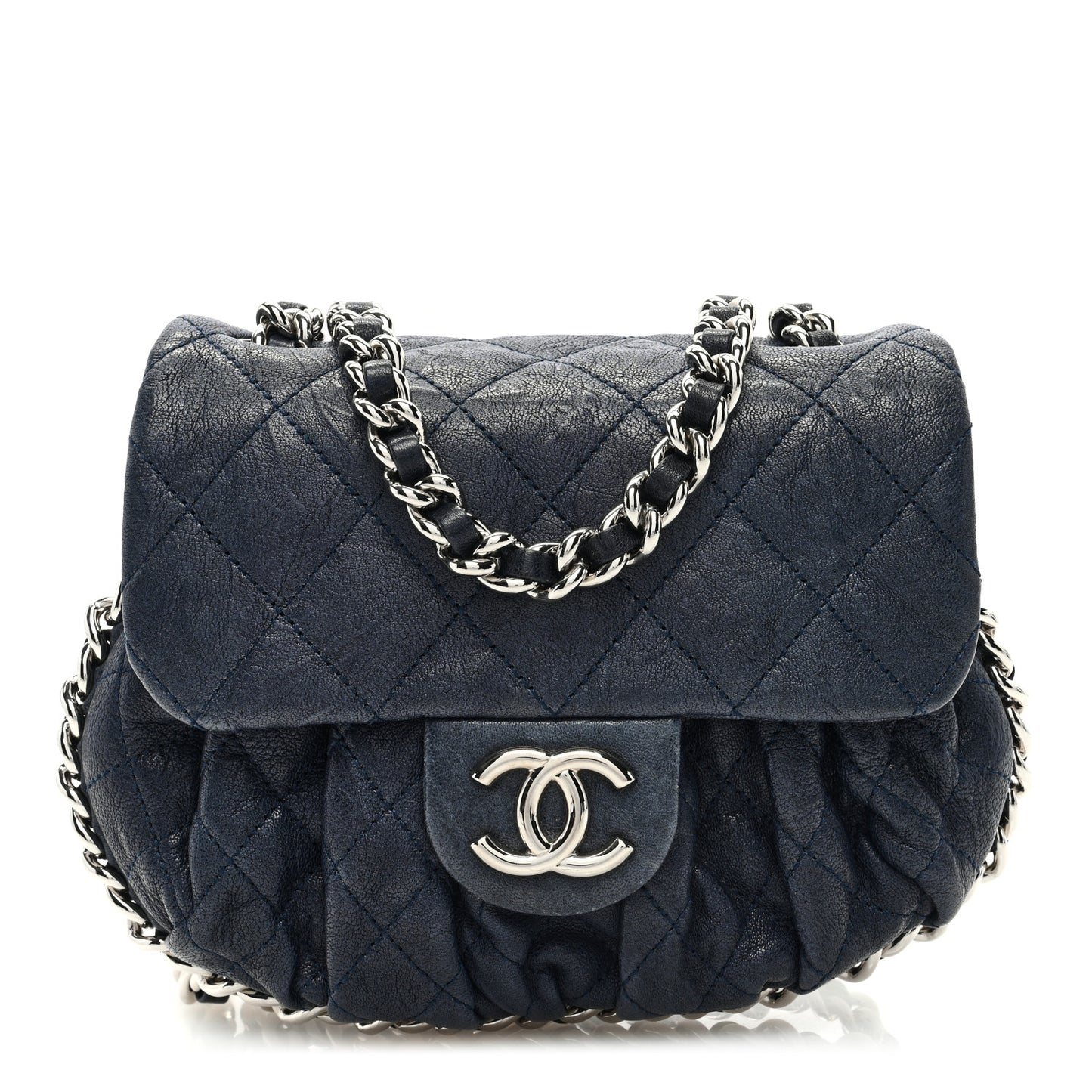 Washed Lambskin Mini Chain Around Messenger Navy Blue