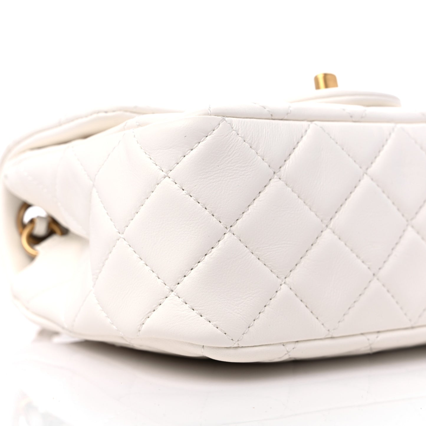 Lambskin Quilted Mini Pearl Crush Flap White