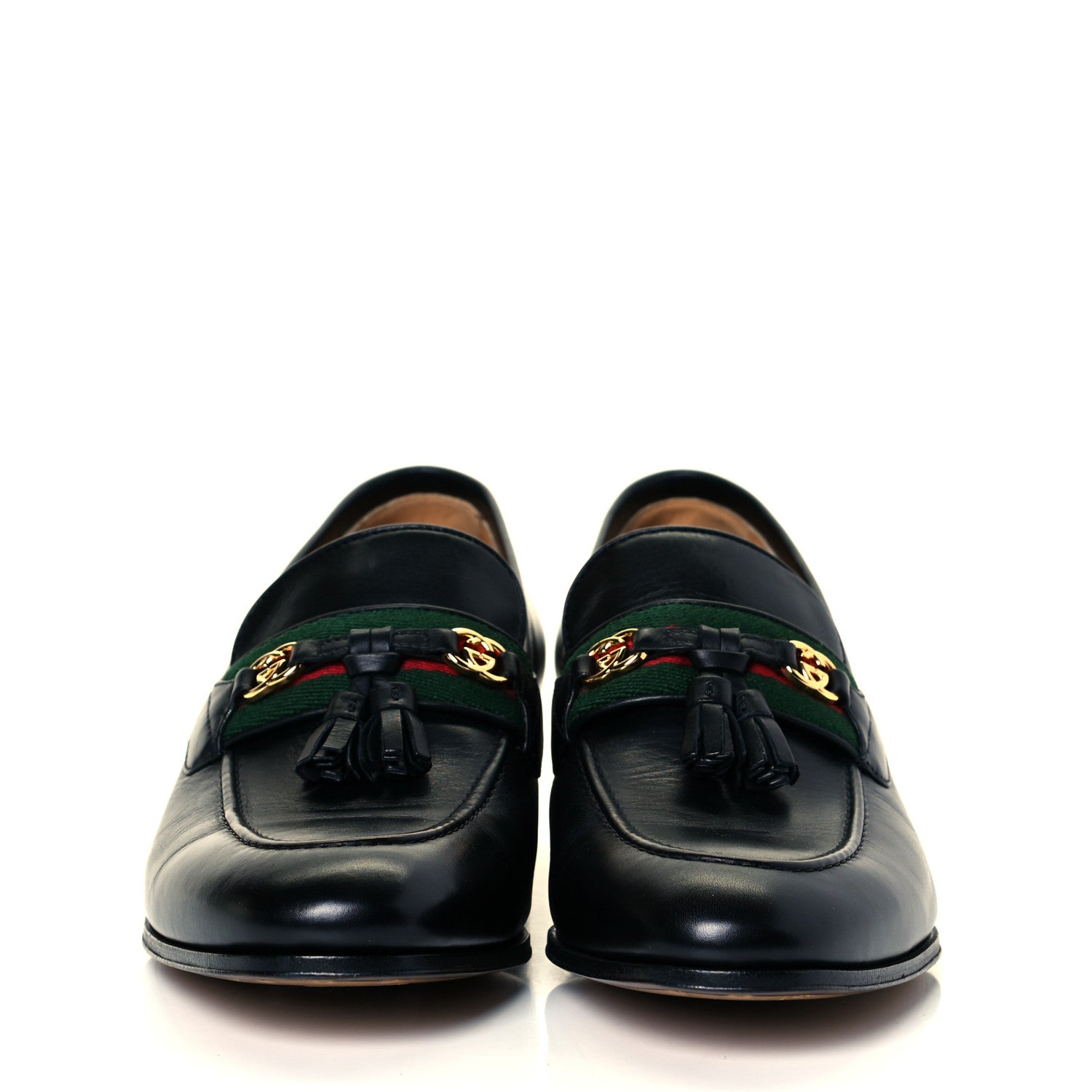 Gucci Calfskin Web Interlocking G Tassel Loafers 38.5 Black 6 of 22