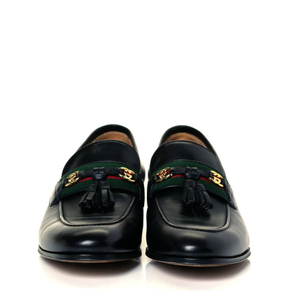 Gucci Calfskin Web Interlocking G Tassel Loafers 38.5 Black 6 of 22