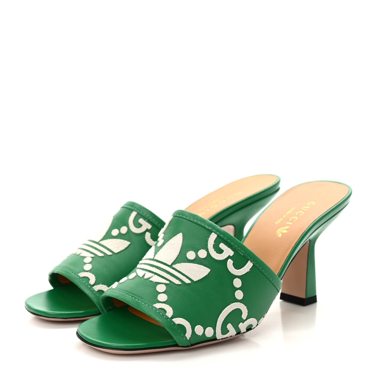Gucci X ADIDAS Nappa Charlotte Suede Monogram Jumbo GG Trefoil 75mm Slide Sandals 36 New Shamarock Ivoire 3 of 9