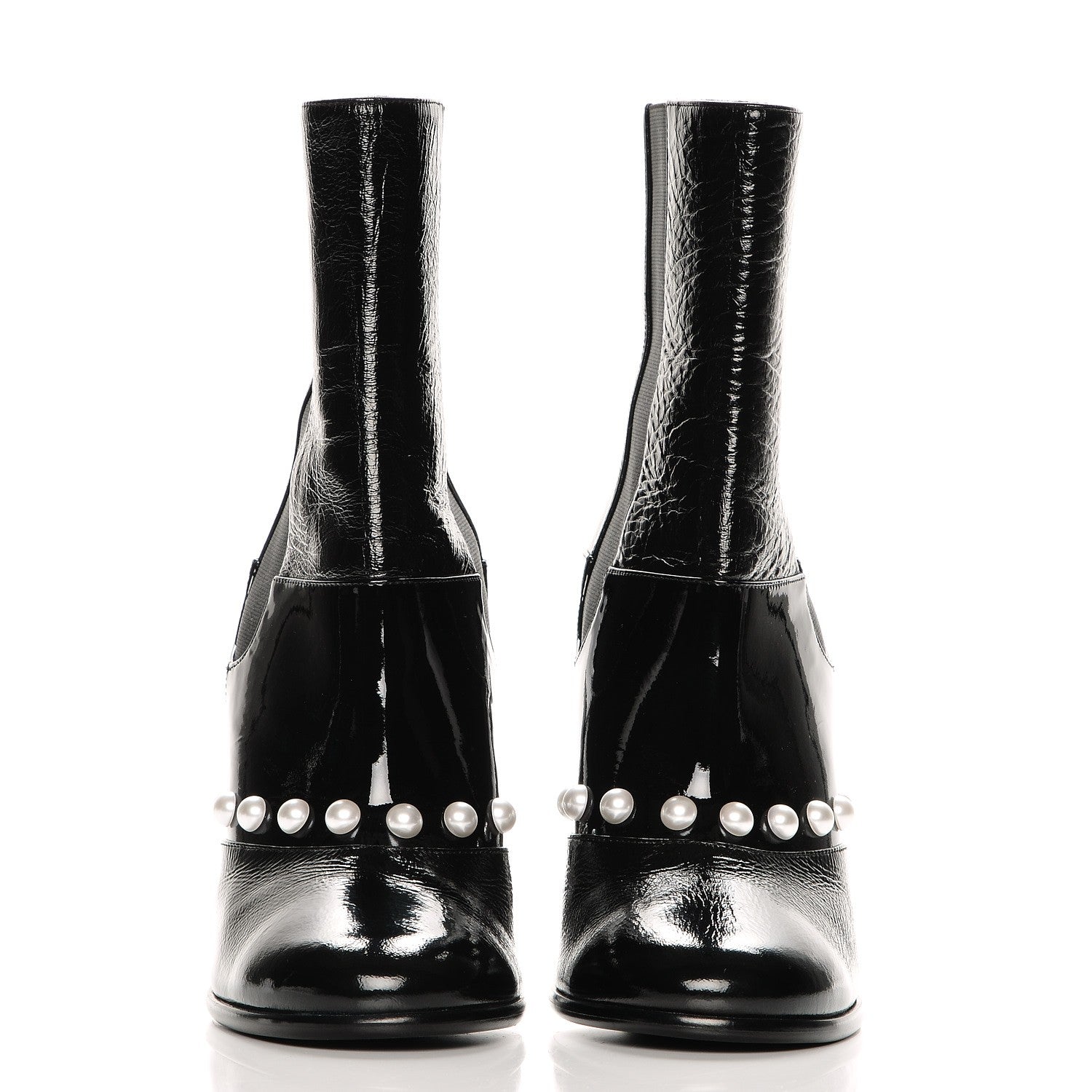 Chanel Patent Pearl Elastic Boots 39 Black 2 of 7