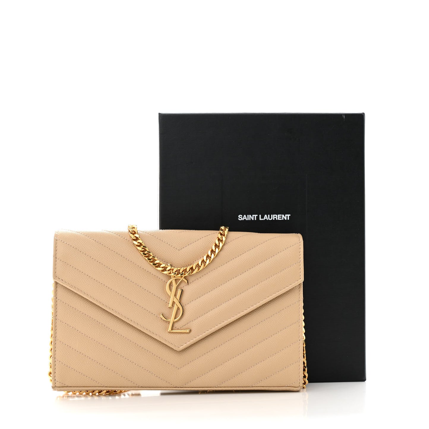 Grain De Poudre Matelasse Chevron Monogram Chain Wallet Nude Powder