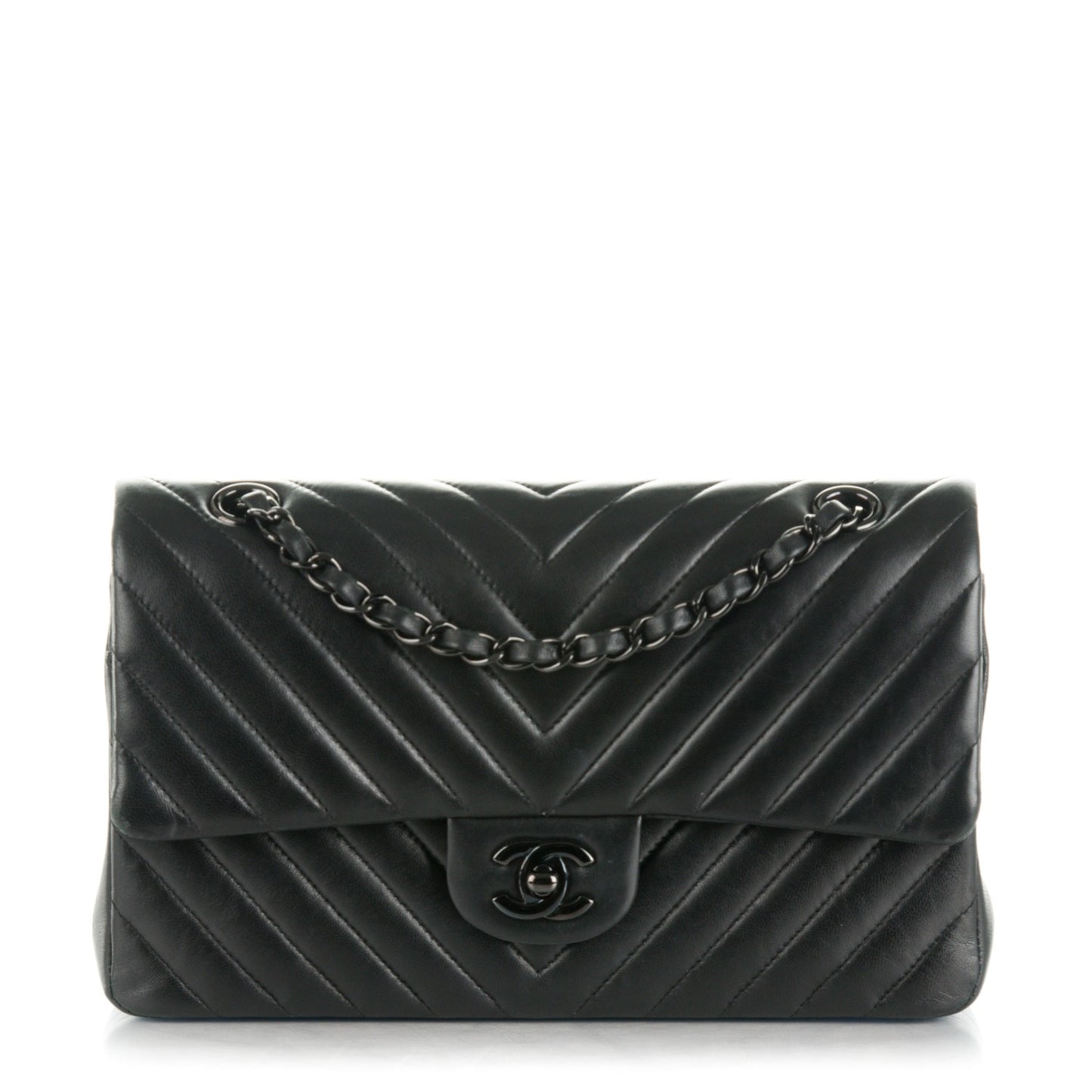 Lambskin Chevron Quilted Medium Double Flap So Black