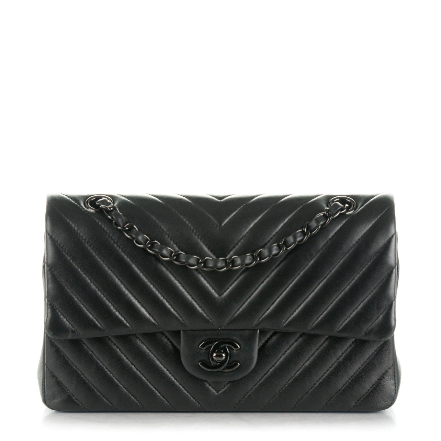 Chanel Lambskin Chevron Quilted Medium Double Flap So Black 1 of 9