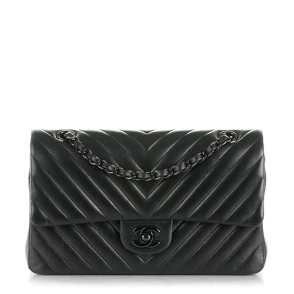 Chanel Lambskin Chevron Quilted Medium Double Flap So Black 1 of 9