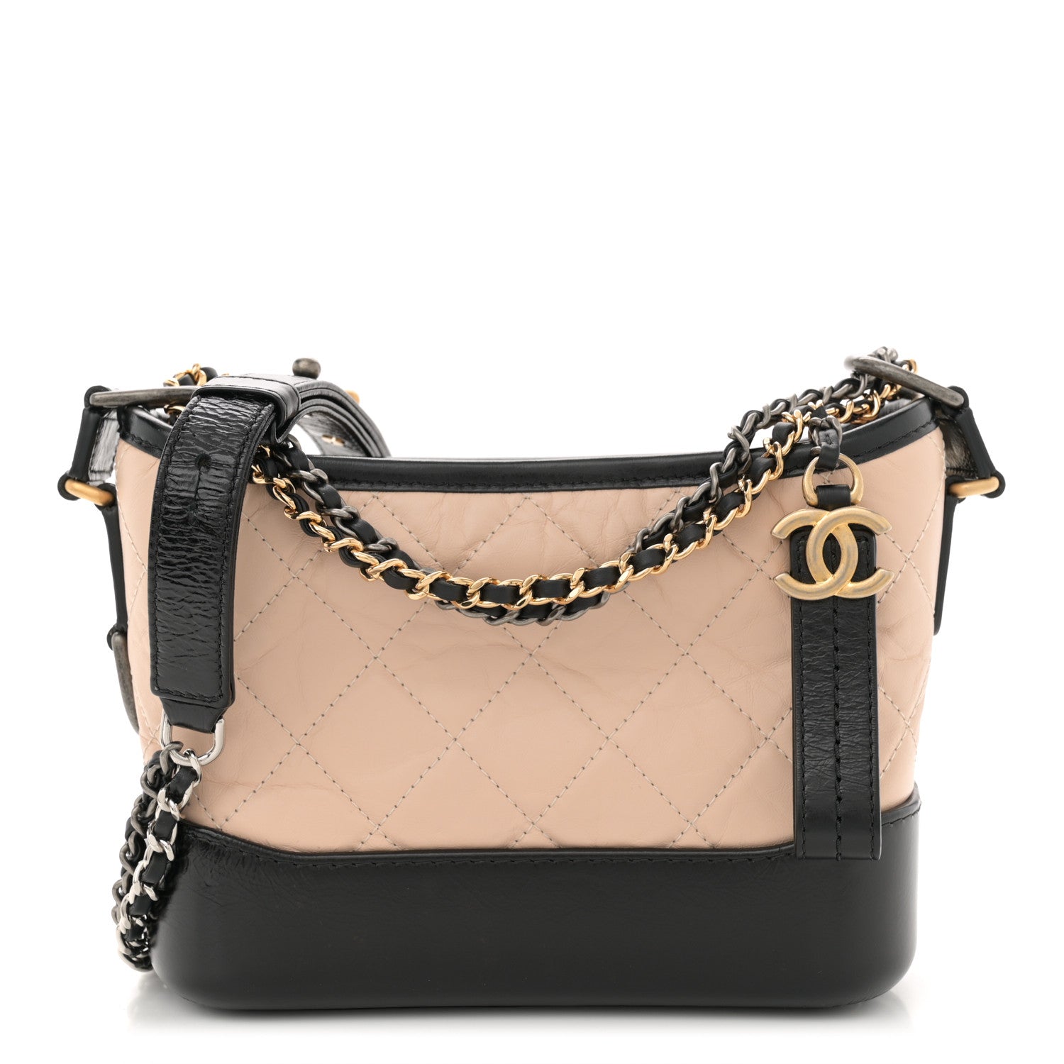 Chanel Aged Calfskin Quilted Small Gabrielle Hobo Beige Black 1 of 12
