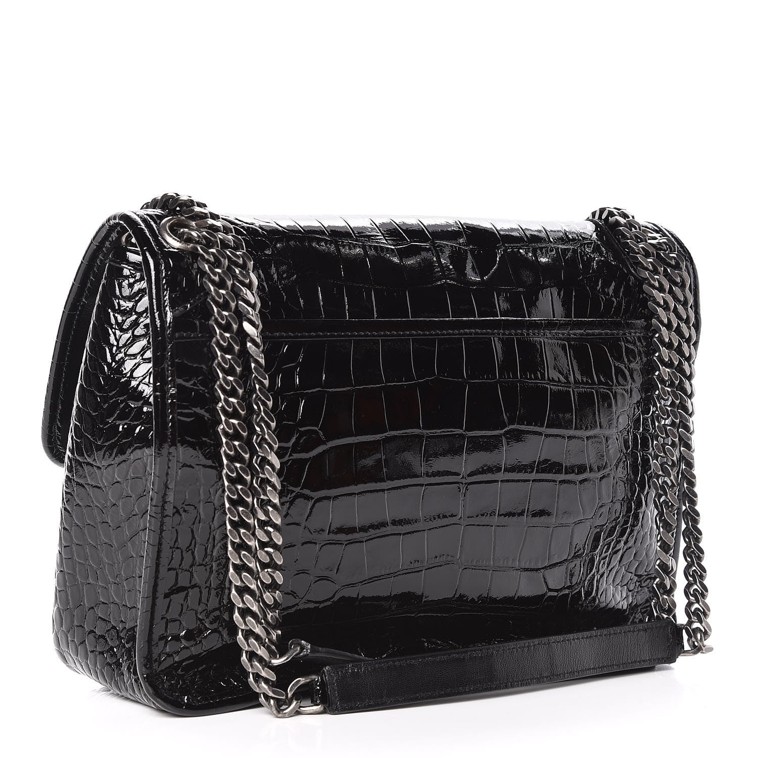 Saint Laurent Patent Crocodile Embossed Lambskin Monogram Medium Niki Chain Satchel Black 3 of 9