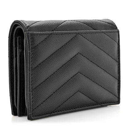 Saint Laurent Grain De Poudre Matelasse Chevron Monogram Flap Card Case Black 3 of 8