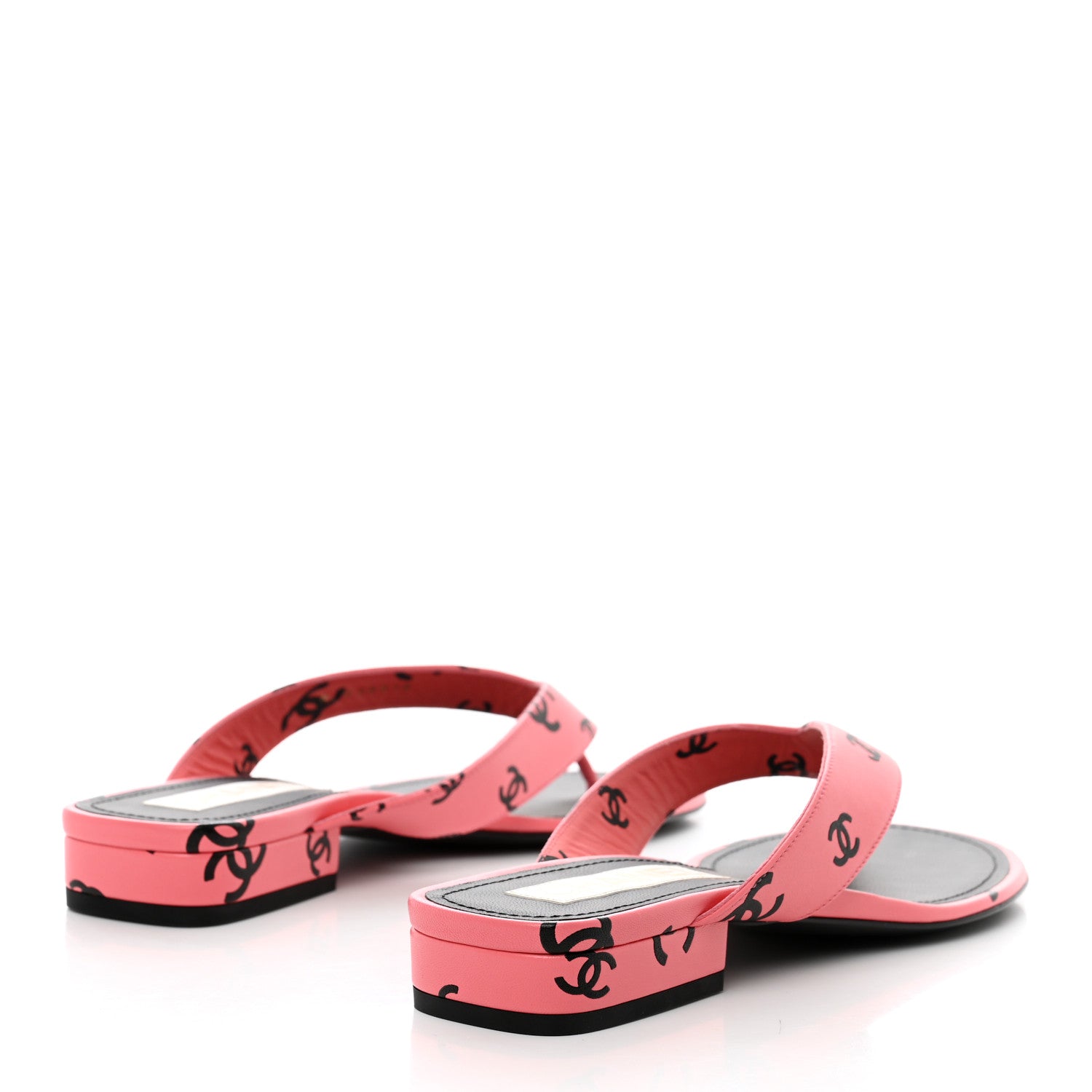 Chanel Lambskin Printed CC Thong Sandals 39 Pink Black 4 of 8