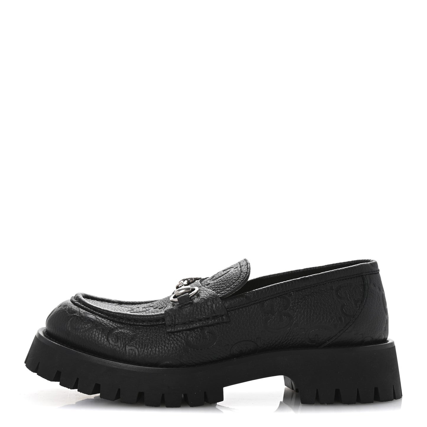Piuma Calfskin Embossed Womens Platform Lug Sole Loafers 40 Black