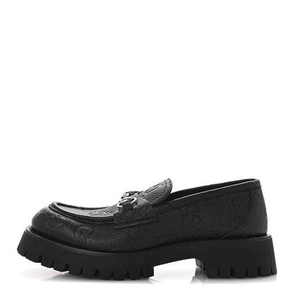 Gucci Piuma Calfskin Embossed Womens Platform Lug Sole Loafers 40 Black 1 of 10