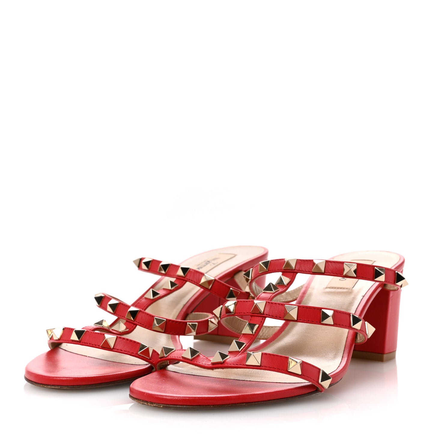 Calfskin Nappa Rockstud 60mm Caged Slide Sandals 41 Rosso Valentino