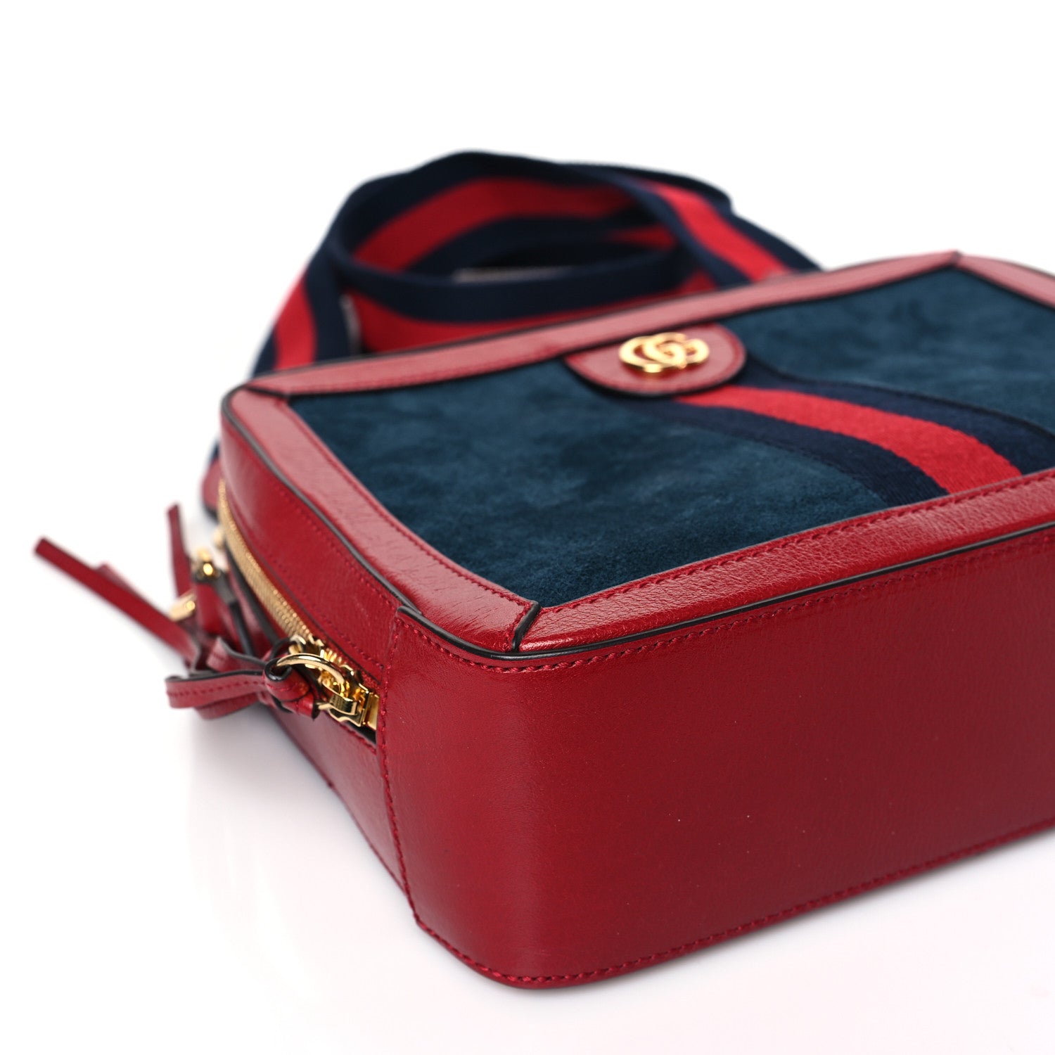 Gucci Suede Calfskin Web Small Ophidia Top Handle Shoulder Bag New Blue Romantic Cherry 8 of 9