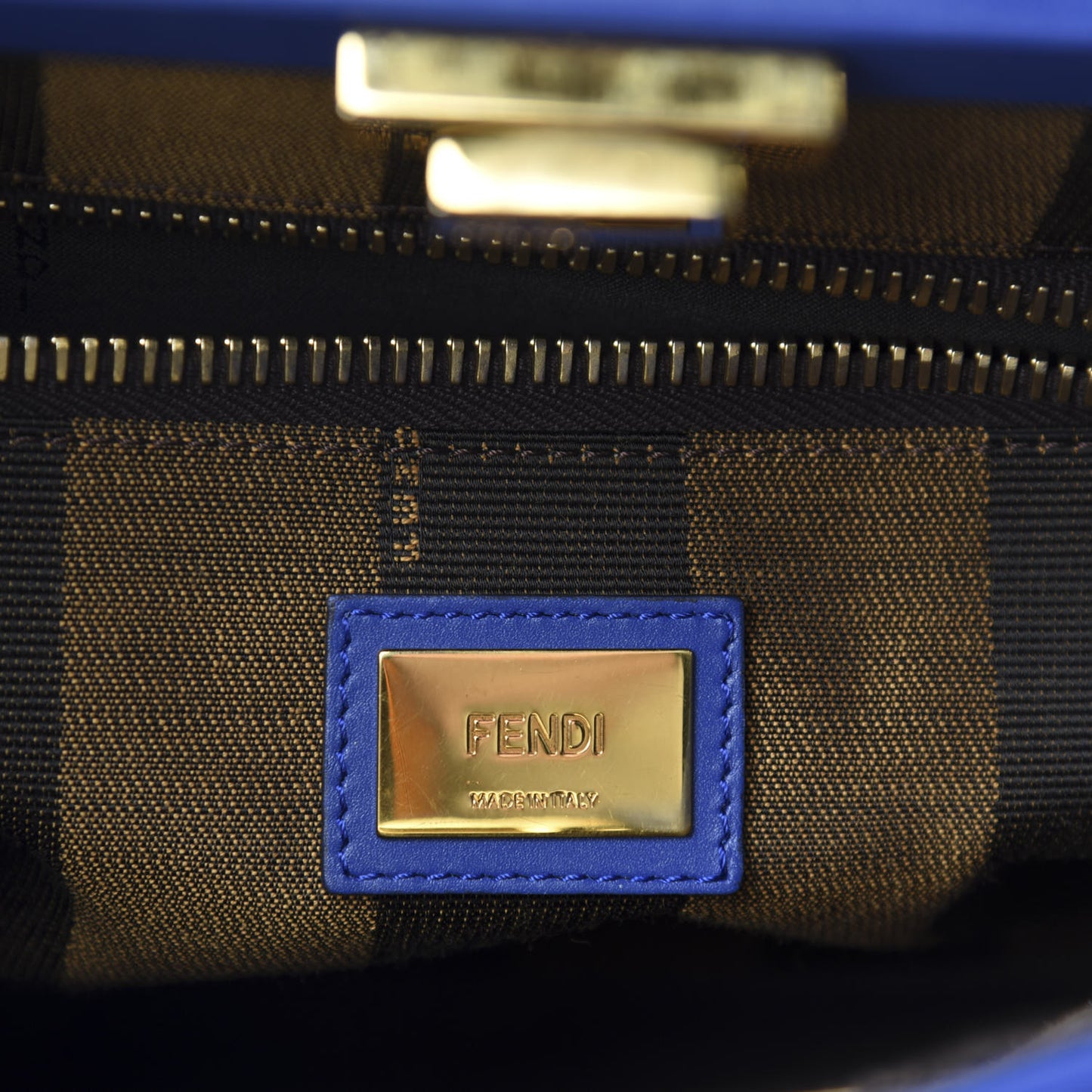 Vitello Morgan Fabric Jacquard Pequin Medium Peekaboo Iconic Satchel Blue Neon Tobacco