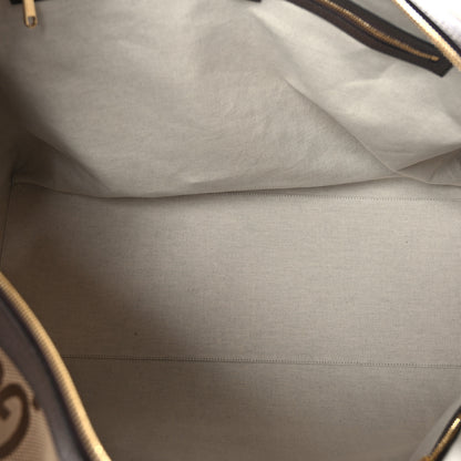Gucci Monogram Jumbo GG Textured Dollar Calfskin Web Maxi Duffle Bag Camel Ebony 4 of 10