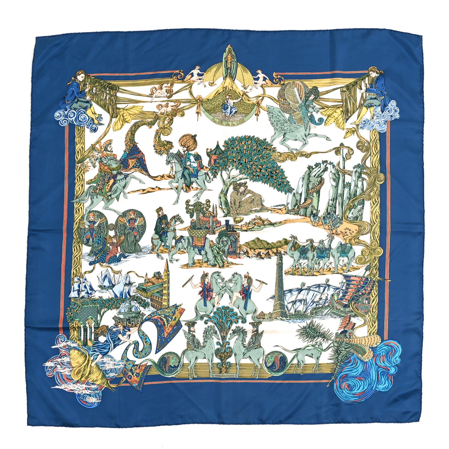 Hermes Silk Au Fil De La Soie Scarf 90 Blue White Multicolor 2 of 8