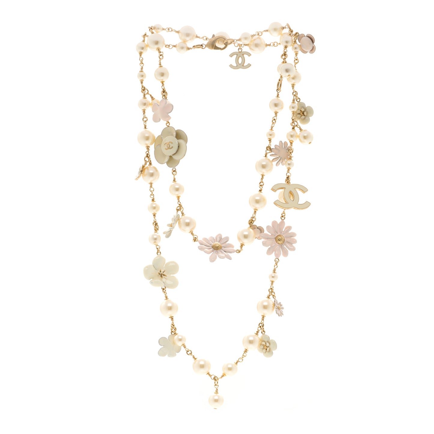 Pearl Enamel CC Camellia Necklace White Gold
