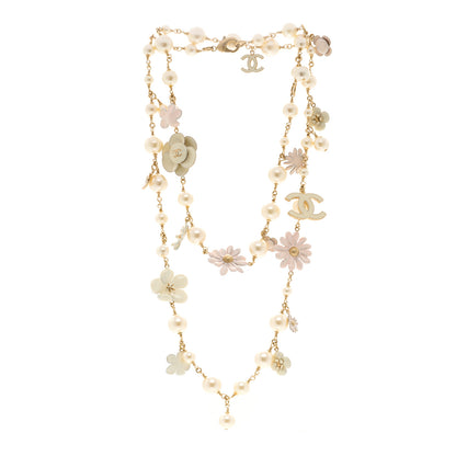 Chanel Pearl Enamel CC Camellia Necklace White Gold 3 of 6