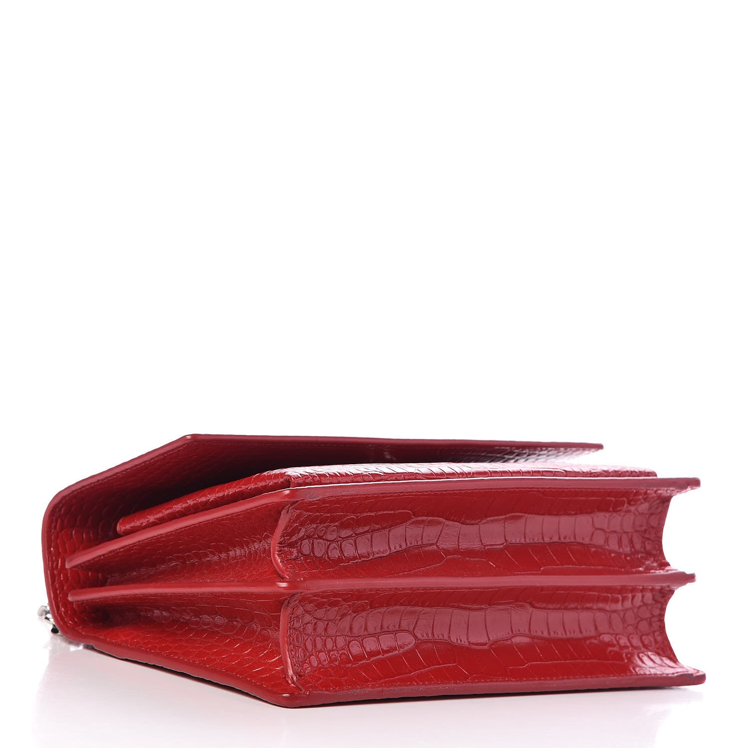 Saint Laurent Calfskin Crocodile Embossed Medium Monogram Sunset Rouge Eros 4 of 10