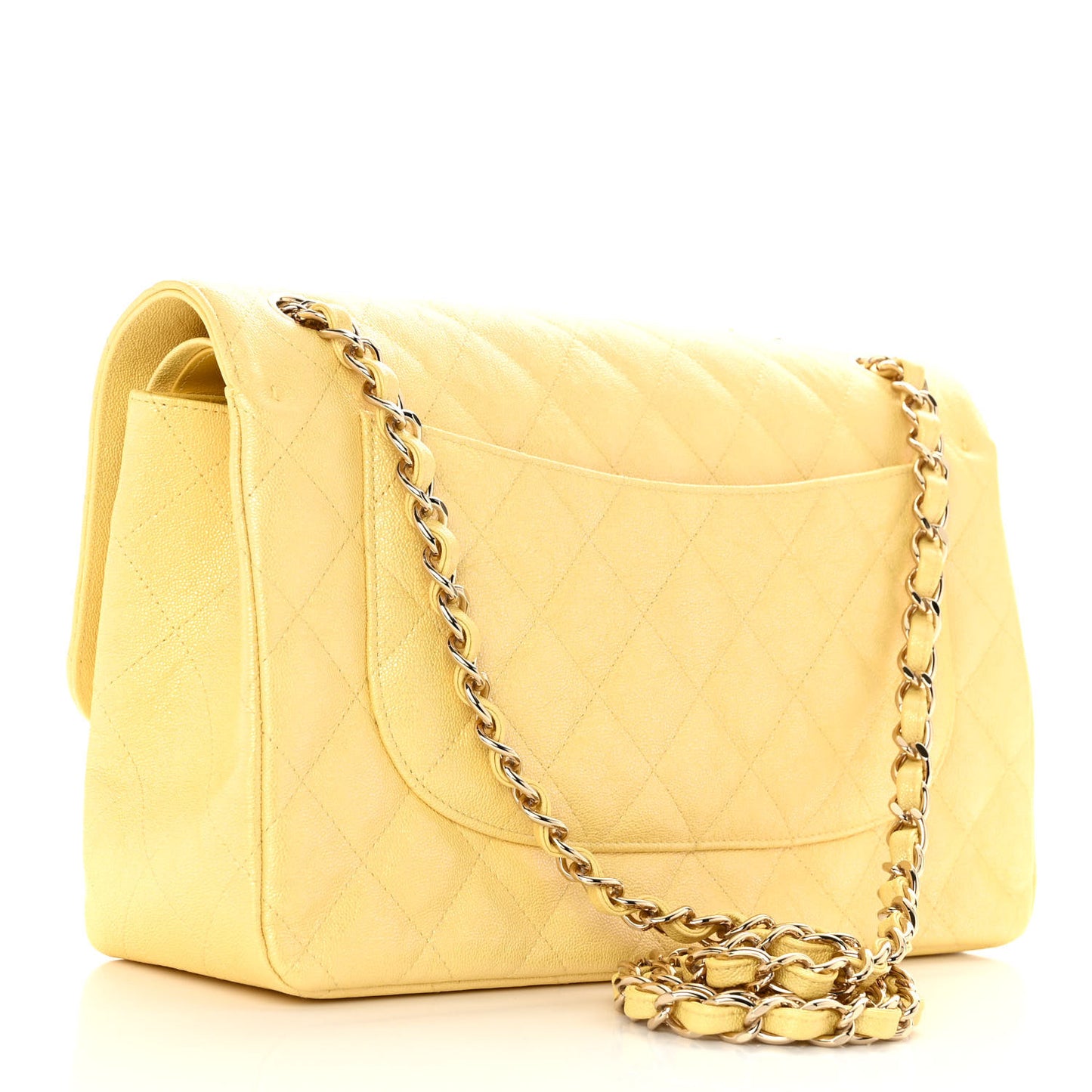 Iridescent Caviar Quilted Jumbo Double Flap Jaune Yellow