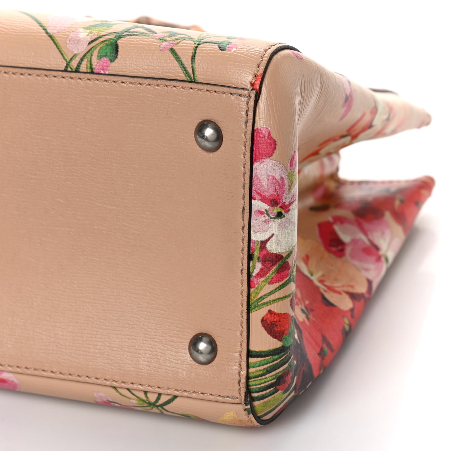 Shangai Calfskin Blooms Print Medium Bamboo Shopper Tote Pink Apricot Multicolor