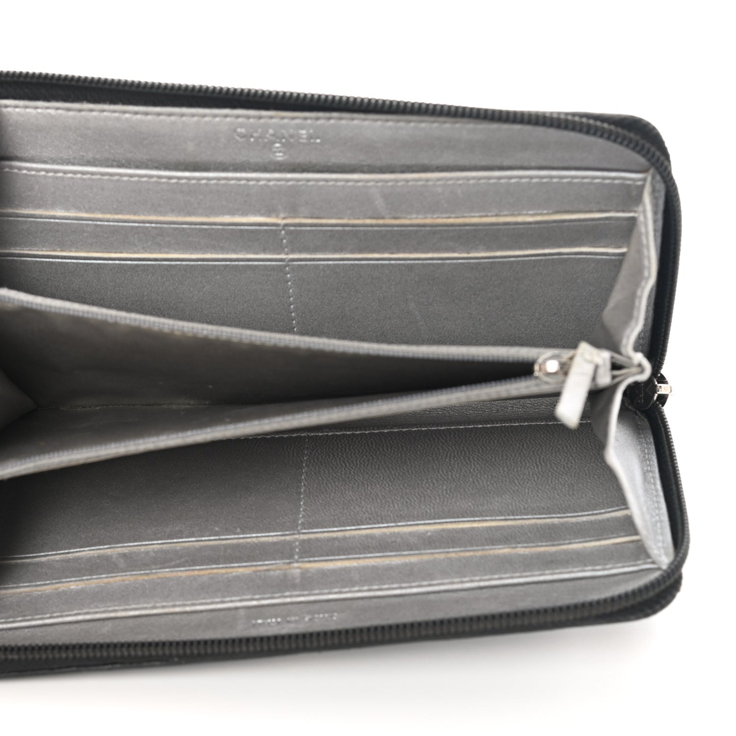 Lambskin Camellia Embossed Large Zip Around Gusset Wallet Black
