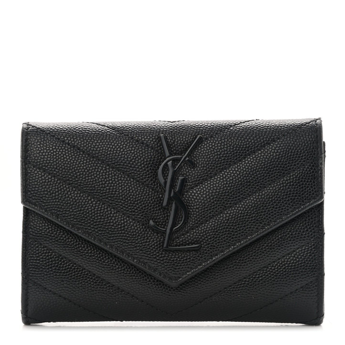 Grain De Poudre Matelasse Chevron Small Monochrome Monogram Envelope Wallet Black