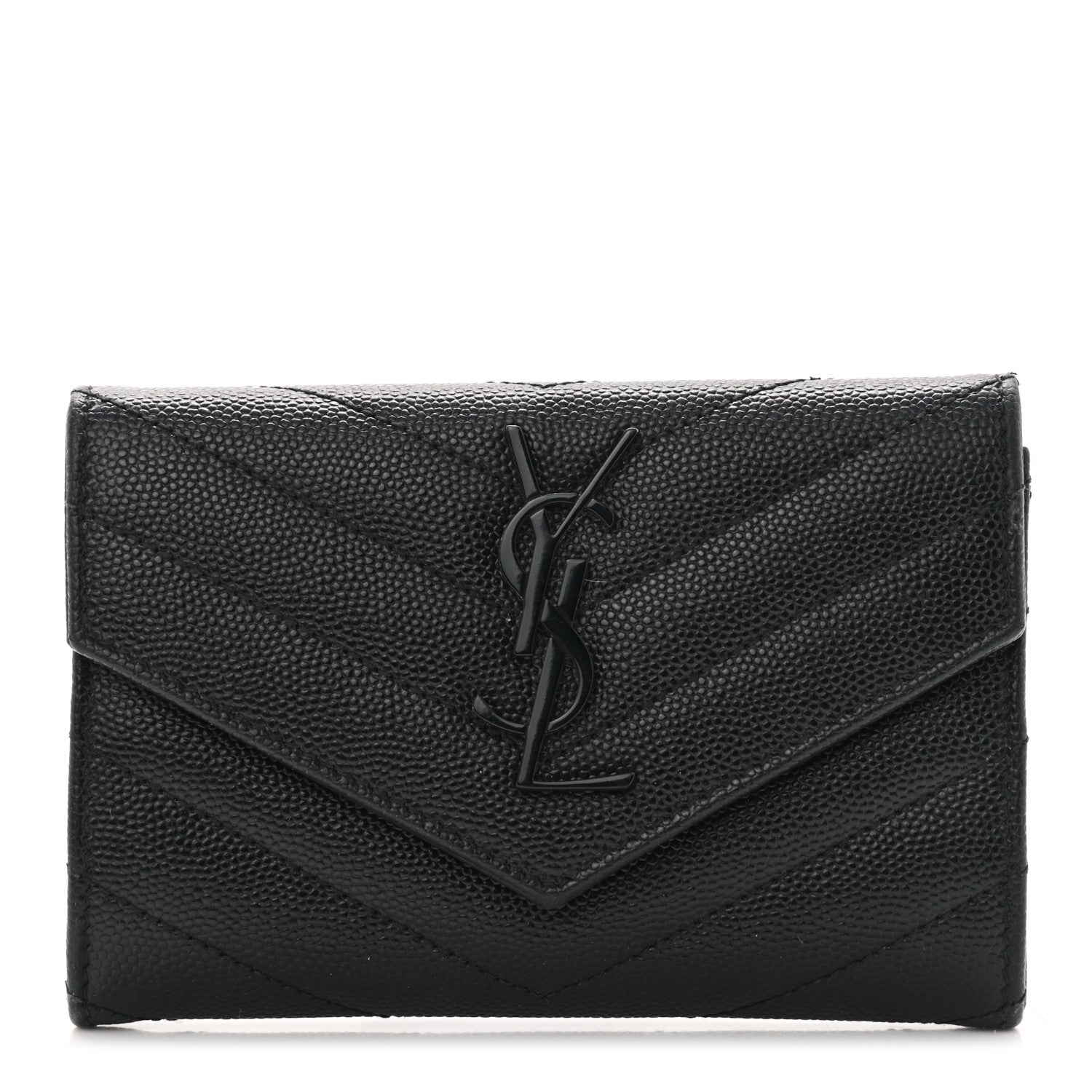 Saint Laurent Grain De Poudre Matelasse Chevron Small Monochrome Monogram Envelope Wallet Black 1 of 7