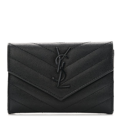 Saint Laurent Grain De Poudre Matelasse Chevron Small Monochrome Monogram Envelope Wallet Black 1 of 7