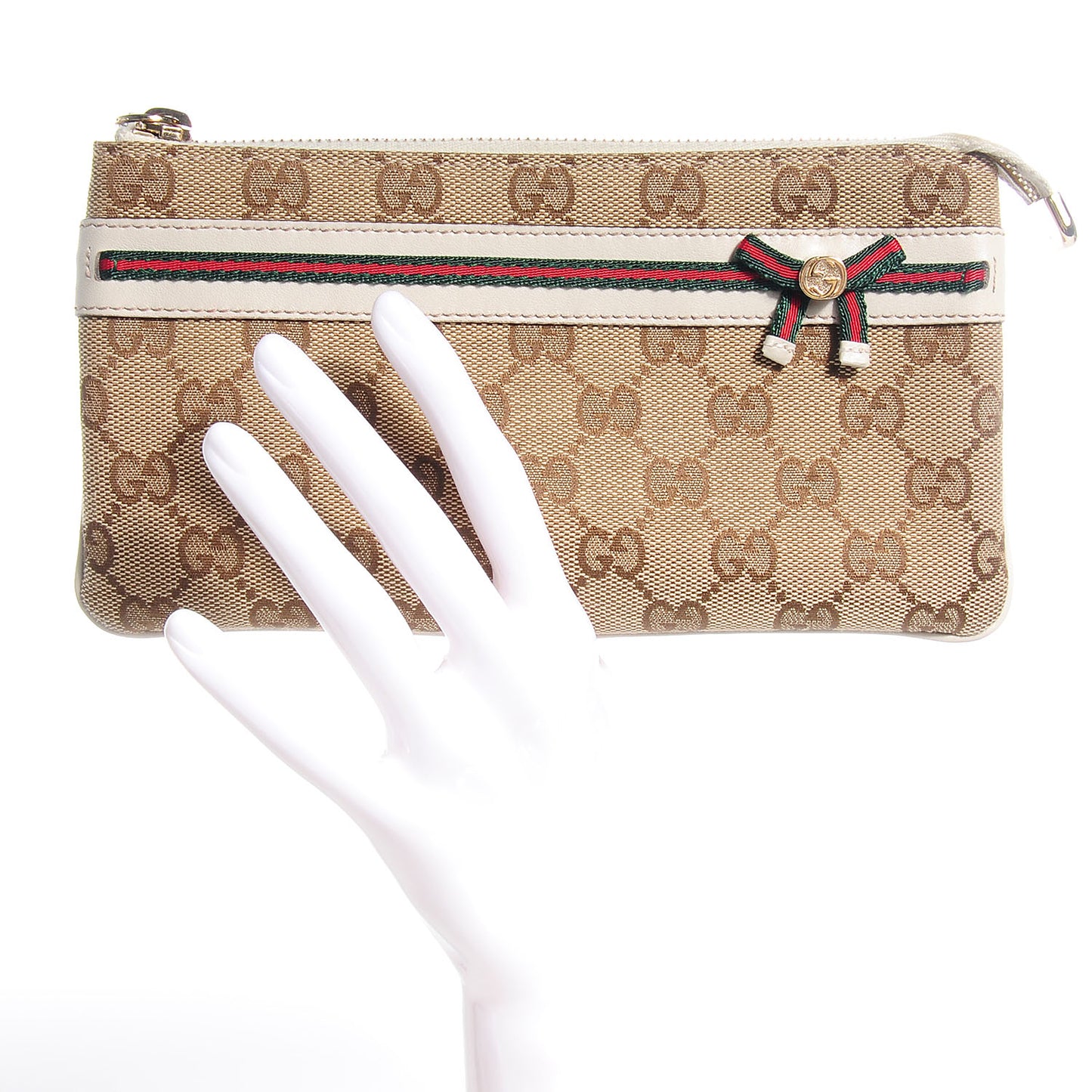 Monogram Web Bow and Interlocking G Wristlet Wallet Off White