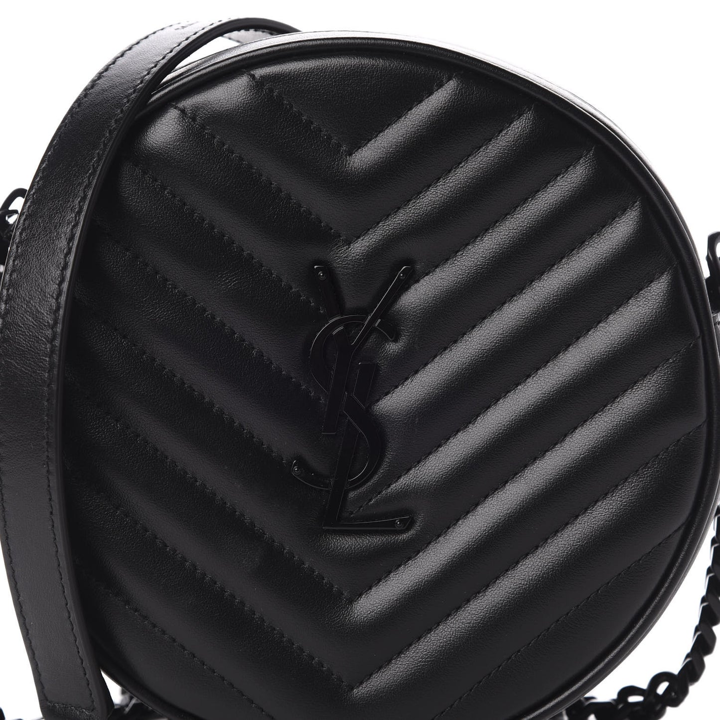 Calfskin Matelasse Chevron Round Vinyle Camera Bag Black