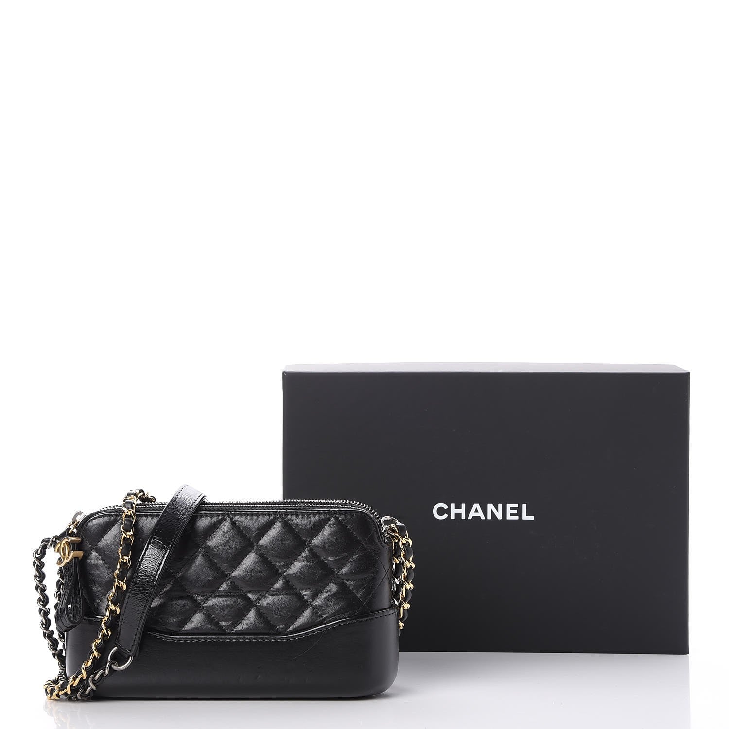 Chanel Aged Calfskin Quilted Small Gabrielle Clutch With Chain Black 9 of 9