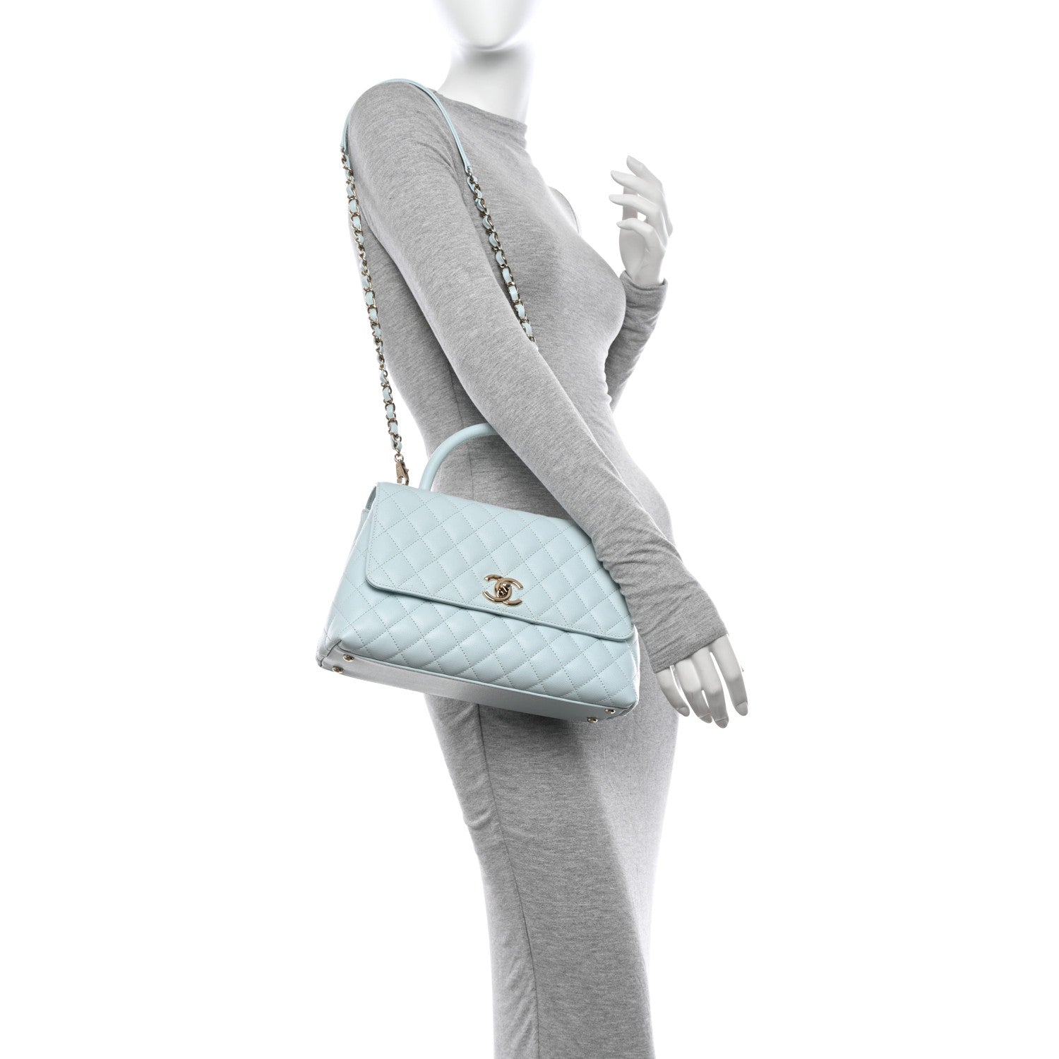 Chanel Caviar Quilted Small Coco Handle Flap Light Blue 2 of 12