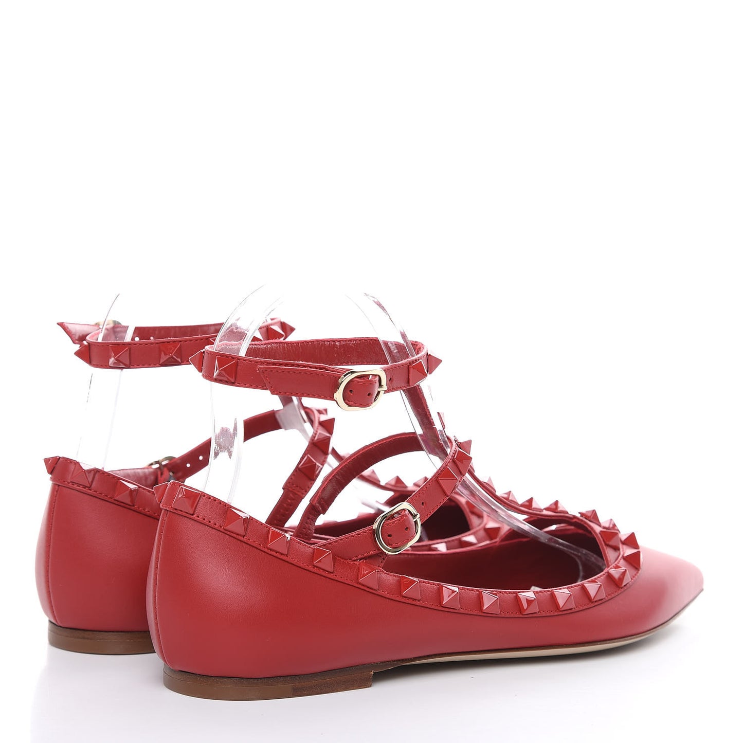 Calfskin Monochrome Rockstud Cage Ballerina Flats 38 Rosso Valentino
