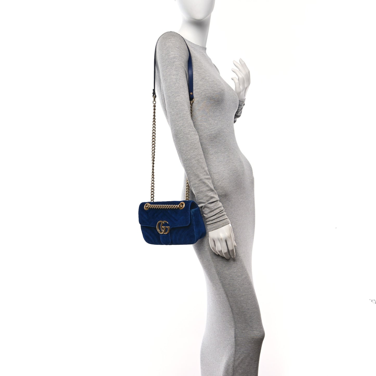 Velvet Matelasse Mini GG Marmont Shoulder Bag Cobalt Blue