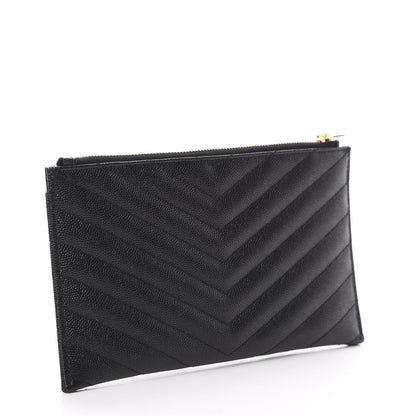 Saint Laurent Grain De Poudre Chevron Monogram Bill Pouch Black 3 of 8