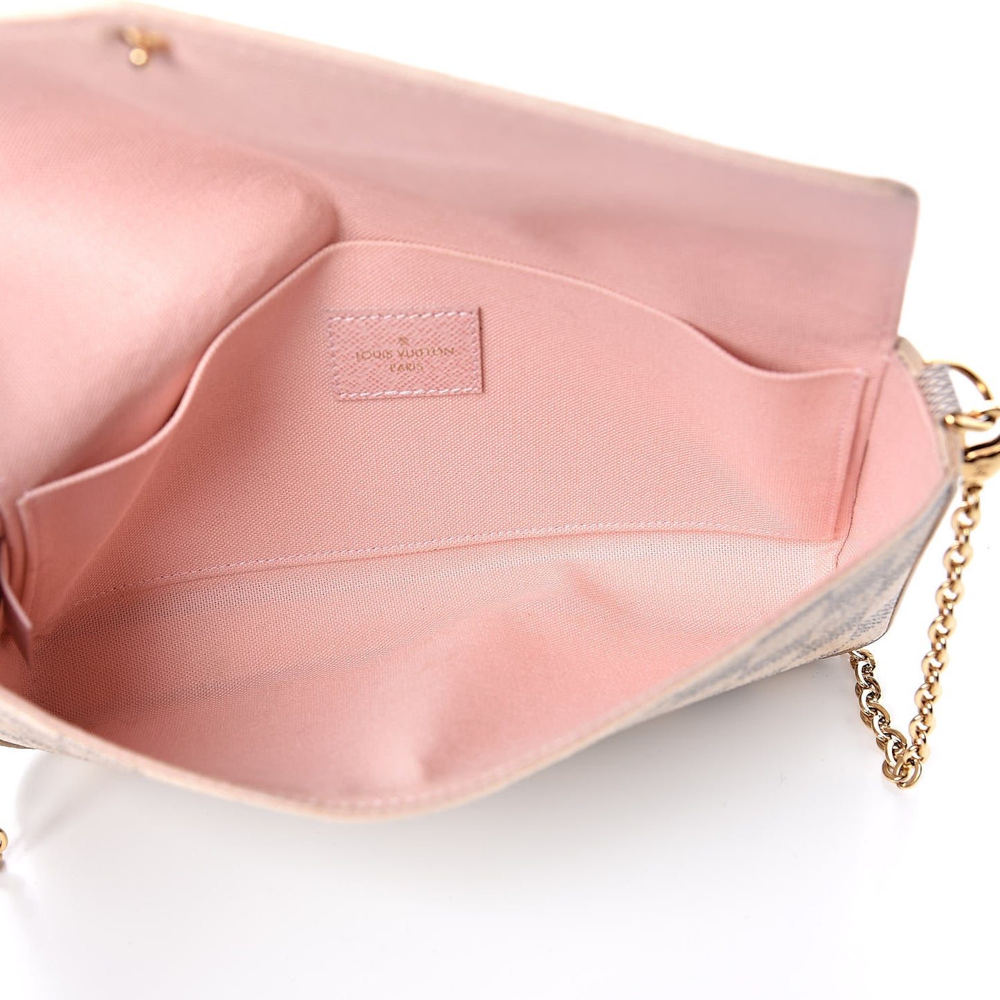 Damier Azur Pochette Felicie Chain Wallet Rose Ballerine