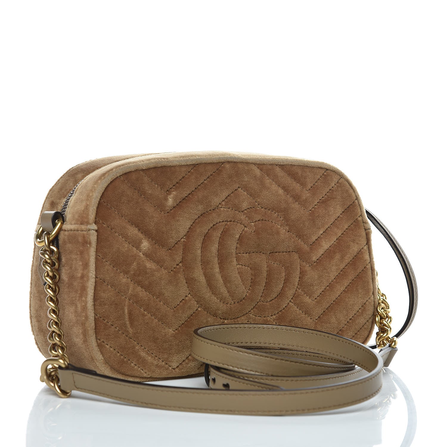 Gucci Velvet Matelasse Small GG Marmont Chain Shoulder Bag Taupe 3 of 9