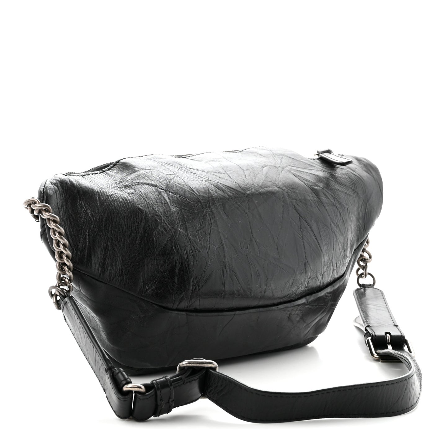 Crumpled Calfskin Quilted Casual Rock Waist Bag Fanny Pack Black