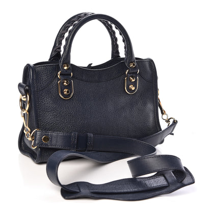 Balenciaga Chevre Gold Metallic Edge Hardware Mini City Bleu Nuit Dark Sea 3 of 10