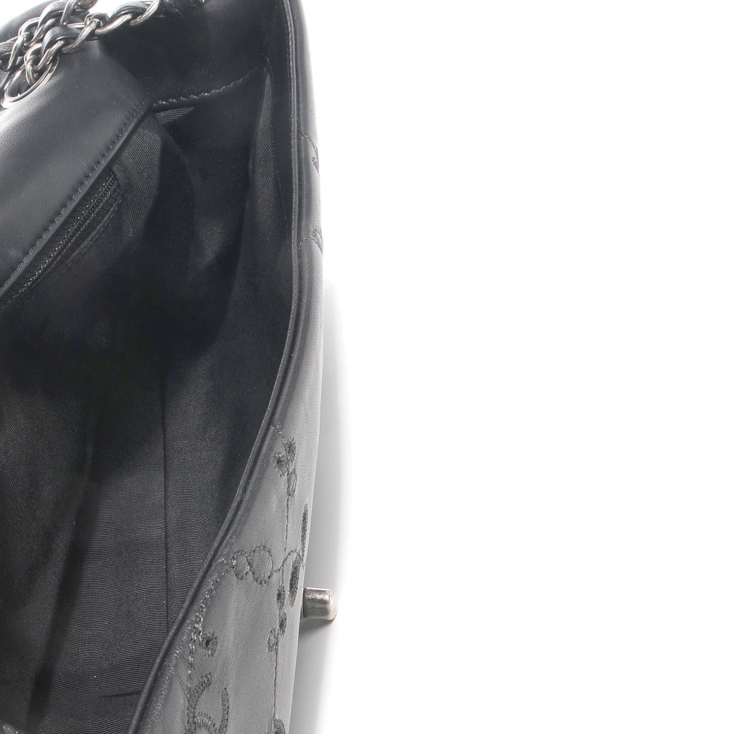 Lambskin Embroidered Butterfly Flap Black