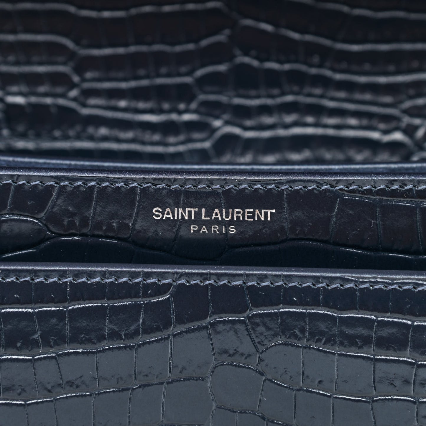 Calfskin Crocodile Embossed Medium Monogram Sunset Navy