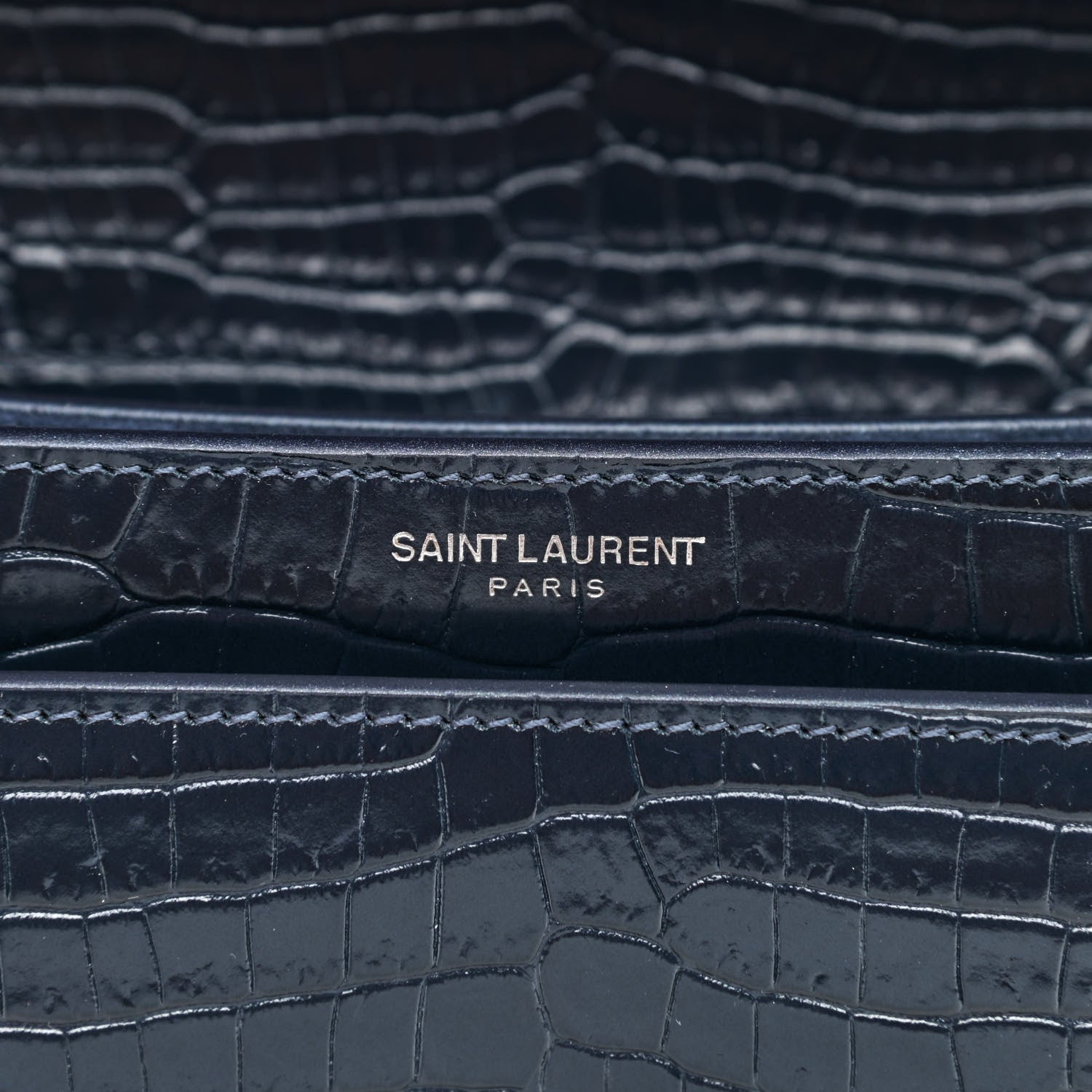 Saint Laurent Calfskin Crocodile Embossed Medium Monogram Sunset Navy 7 of 10
