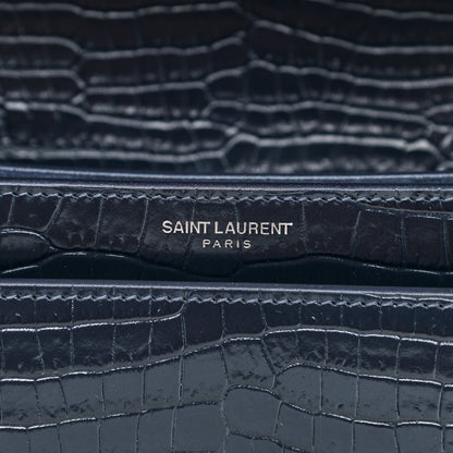 Saint Laurent Calfskin Crocodile Embossed Medium Monogram Sunset Navy 7 of 10