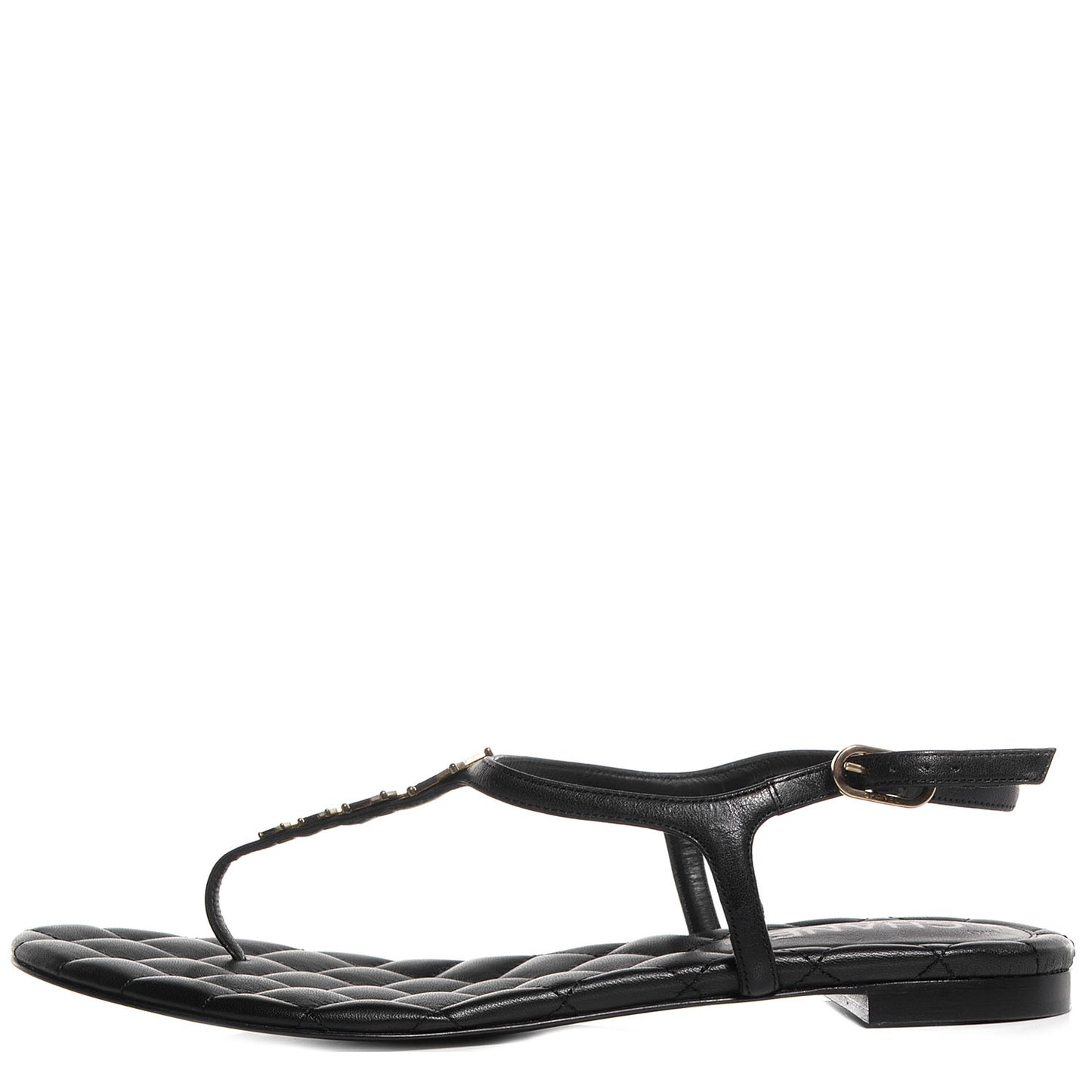 Calfskin Quilted Star CC Thong Sandals Black 38.5